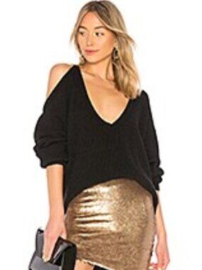 IRO Oddity Cut Out Ribbed Alpaca Wool Sweater in black. size SMALL